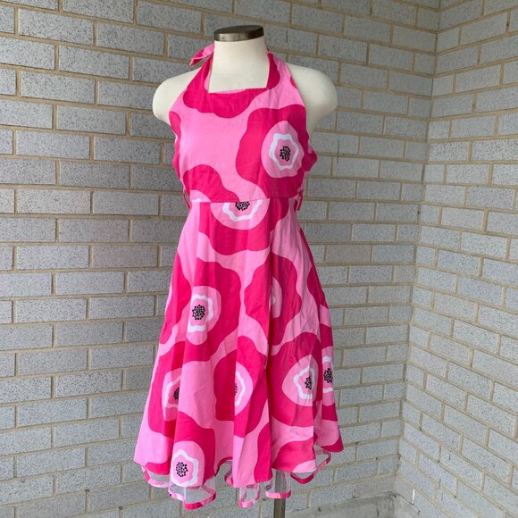 RARE EDITIONS PINK FULL SKIRT HALTER DRESS Y2K BARBIE WITH UNDERSKIRT SIZE 12 - Picture 1 of 10